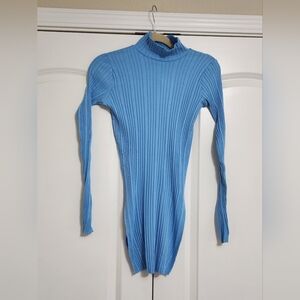 Zara Light Blue Knit Long Sleeve Ribbed Mock Turtleneck Shirt